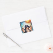 Hemelse Tovenaar Zon en Maan Vierkante Sticker (Envelop)
