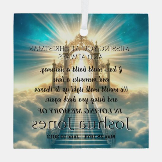 Hemelse trap in liefdevolle herinnering aan God Glas Ornament (Achterkant)