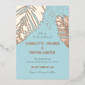 Hemelse tropische palmen Zomer Strand Bruiloft Gou Folie Uitnodiging (Voorkant)