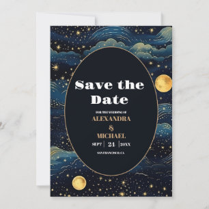 Hemelse Trouw met Maan en Sterren in Middernachtbl Save The Date