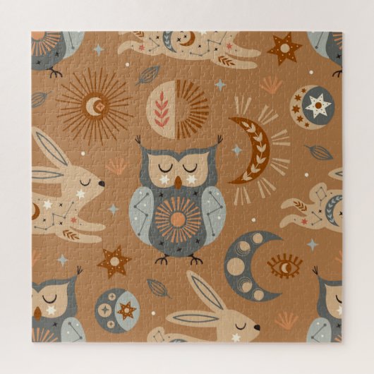 Hemelse Uil & Haas: Mystiek Patroon Legpuzzel (Verticaal)