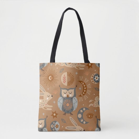 Hemelse Uil & Haas: Mystiek Patroon Tote Bag (Voorkant)