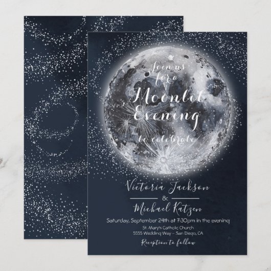 Hemelse uitnodigingen voor volle maan en sterren (Voorkant / Achterkant)