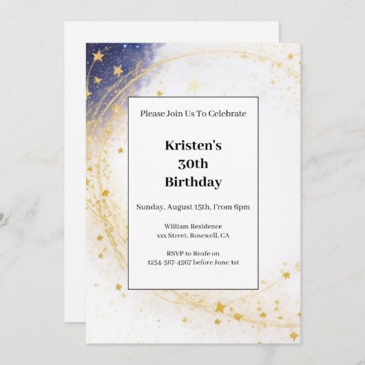 Hemelse Verjaardag Uitnodiging (Voorkant / Achterkant)