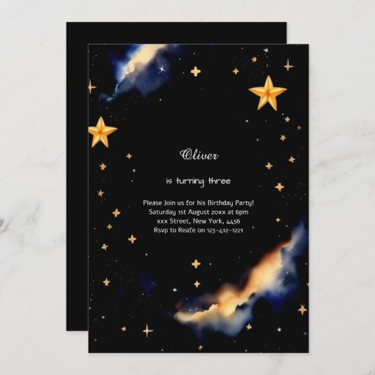 Hemelse Verjaardag Uitnodiging (Voorkant / Achterkant)