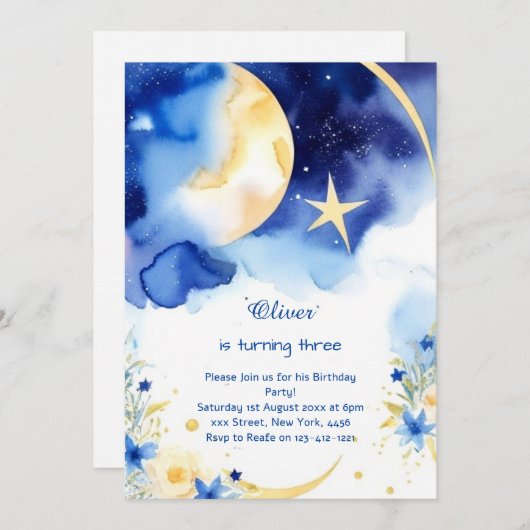 Hemelse Verjaardag Uitnodiging (Voorkant / Achterkant)