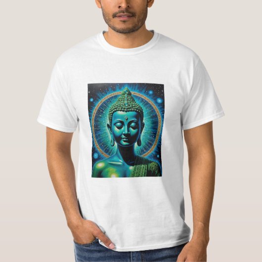 Hemelse Verlichte Boeddha Glow Art T-Shirt (Voorkant)