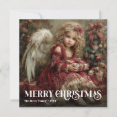 Hemelse Vintage Engel Groen Goud Kerstkaart (Voorkant)