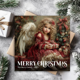 Hemelse Vintage Engel Groen Goud Kerstkaart