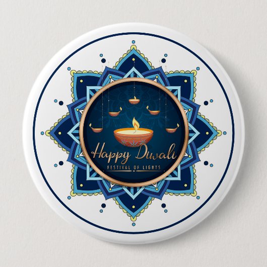 Hemelse Vlam – Diwali Mandala Gloed  Ronde Button 4,0 Cm (Voorkant)