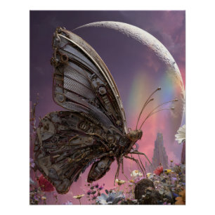 Hemelse Vlinder Maneschijn Fantasie Scene Perfect Poster
