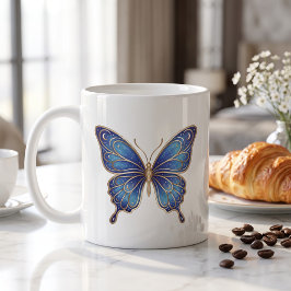 Hemelse Vlinder Mok Goud Blauw Lijn Kunst