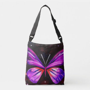 Hemelse vlinder zwarte achtergrond crossbody tas