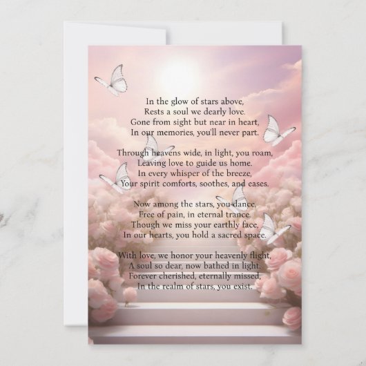 Hemelse Vlinders - HBM001 Memorial Kaart & Gedicht (Achterkant)