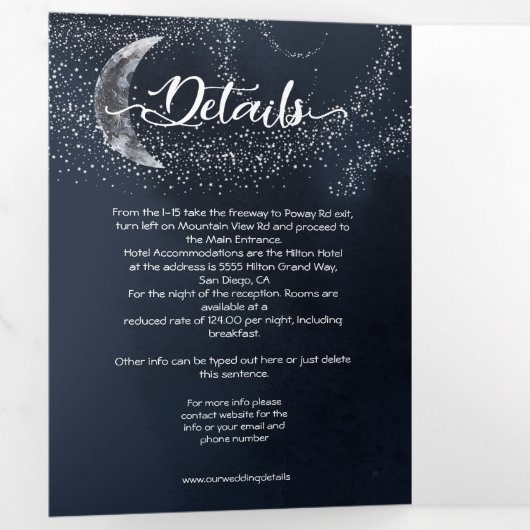 Hemelse Volle Maan en Sterren Bruiloft Drieluik Uitnodiging (Binnenzijde eerst)