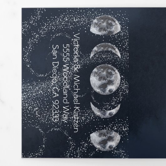 Hemelse Volle Maan en Sterren Bruiloft Drieluik Uitnodiging (Omslag)