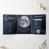 Hemelse Volle Maan en Sterren Bruiloft Drieluik Uitnodiging (Binnen)