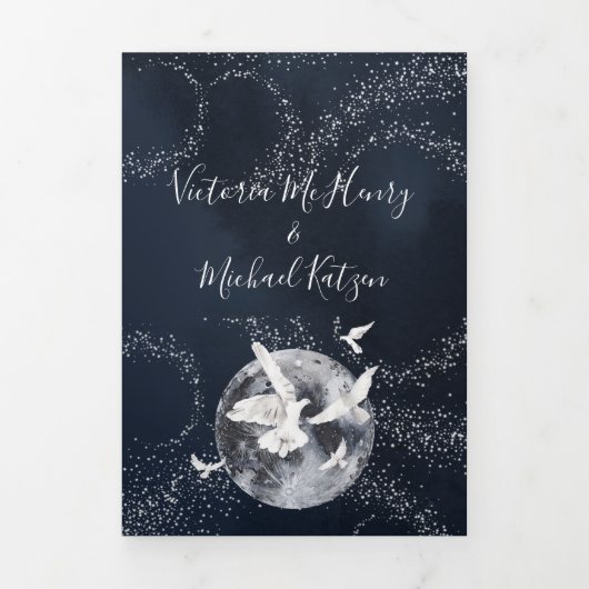 Hemelse Volle Maan en Sterren Bruiloft Drieluik Uitnodiging (Cover)