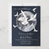 Hemelse Volle Maan met duiven Huwelijksuitnodiging Kaart (Voorkant)