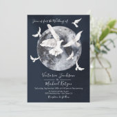 Hemelse Volle Maan met duiven Huwelijksuitnodiging Kaart (Staand voorkant)