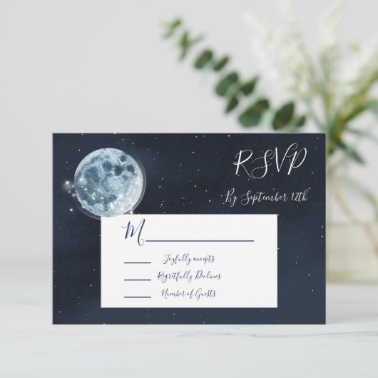 Hemelse Volle Maan Sterren Huwelijksreactie RSVP (Staand voorkant)
