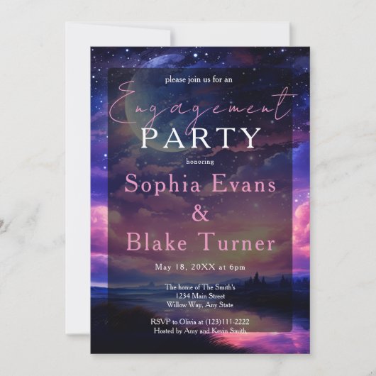 Hemelse Volle Maan Sterren Wedding Engagement Part Kaart (Voorkant)