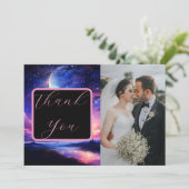 Hemelse Volle Maan Sterren Wolken Fotobruiloft Bedankkaart (Staand voorkant)