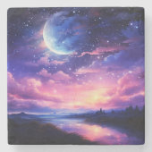 Hemelse Volle Maan Sterren Wolken Mystiek Paarse Stenen Onderzetter (Voorkant)