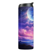 Hemelse Volle Maan Sterren Wolken Mystiek Paarse Thermosbeker (Gedraaid links)