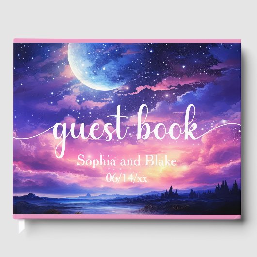 Hemelse Volle Maan Sterren Wolken Mystieke Huwelij Gastenboek (Voorkant)