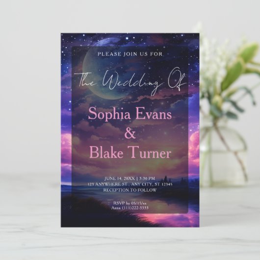 Hemelse Volle Maan Sterren Wolken Mystieke Huwelij Kaart (Staand voorkant)