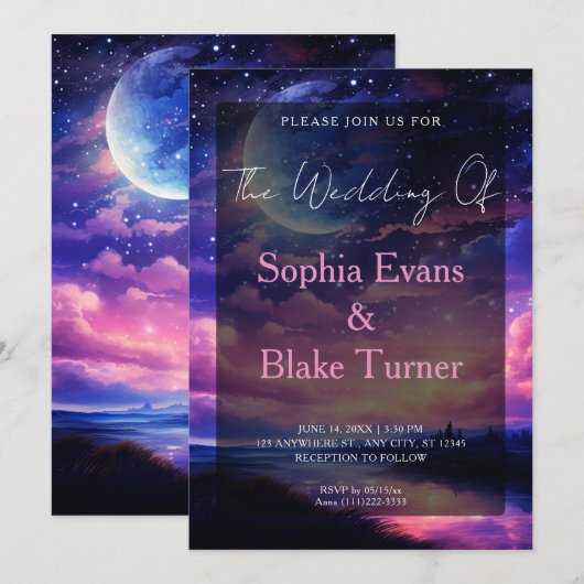 Hemelse Volle Maan Sterren Wolken Mystieke Huwelij Kaart (Voorkant / Achterkant)