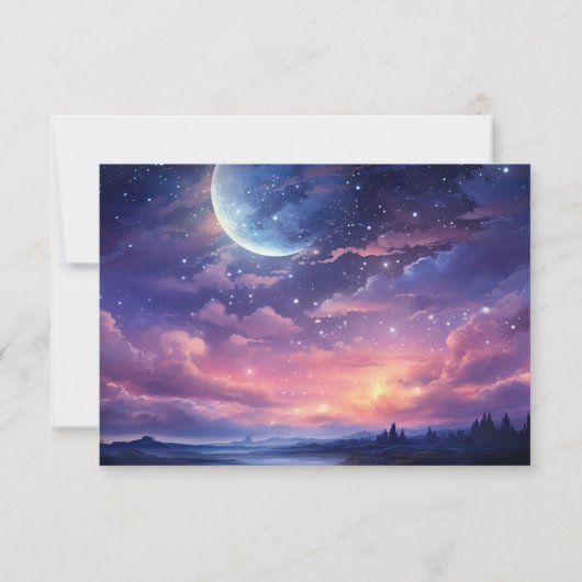 Hemelse Volle Maan Sterren Wolken Trouw RSVP Kaart (Achterkant)