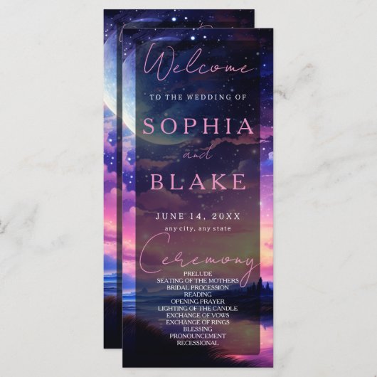 Hemelse Volle Maan Sterren Wolken Trouwprogramma (Voorkant / Achterkant)