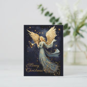 Hemelse vreugde in Blue Angel Kerstmis kerstkaart (Staand voorkant)