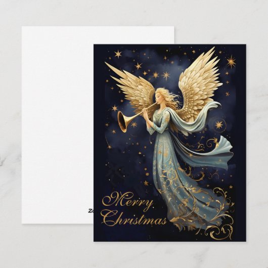 Hemelse vreugde in Blue Angel Kerstmis kerstkaart (Voorkant / Achterkant)