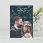 Hemelse vreugde Religieuze feestdag Trouwfoto Feestdagenkaart (Staand voorkant)