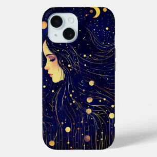 Hemelse Vrouw Godin Maan Sterren Lucht iPhone 15 Case