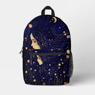 Hemelse Vrouw Godin Moon Stars Sky Bedrukte Rugzak