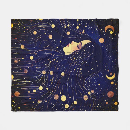 Hemelse Vrouw Godin Moon Stars Sky Fleece Deken (Voorkant (Horizontaal))