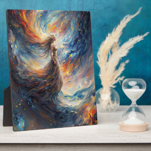 Hemelse vrouw in vurige kosmos kunst fotoplaat