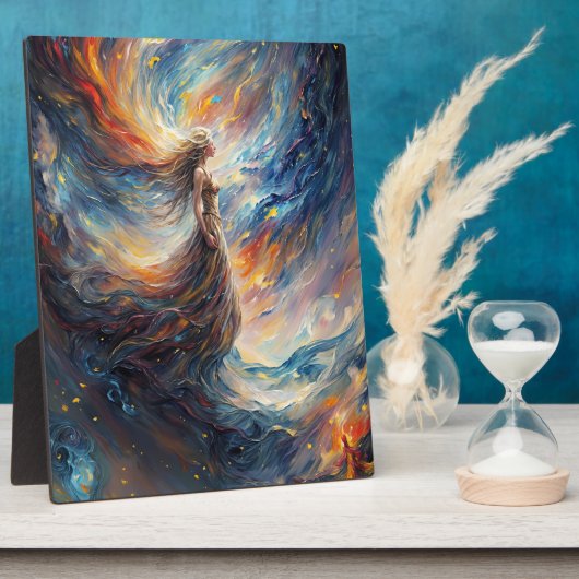 Hemelse vrouw in vurige kosmos kunst fotoplaat (Zijkant)