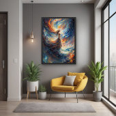 Hemelse vrouw in vurige kosmos kunst poster