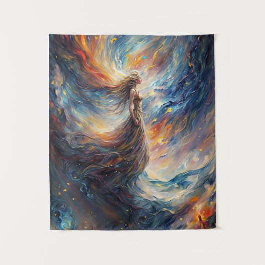 Hemelse vrouw in vurige kosmos kunst wandkleed (Voorkant)