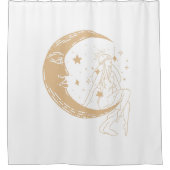 Hemelse vrouw maan & sterren, boho, elegant goud douchegordijn (Voorkant)