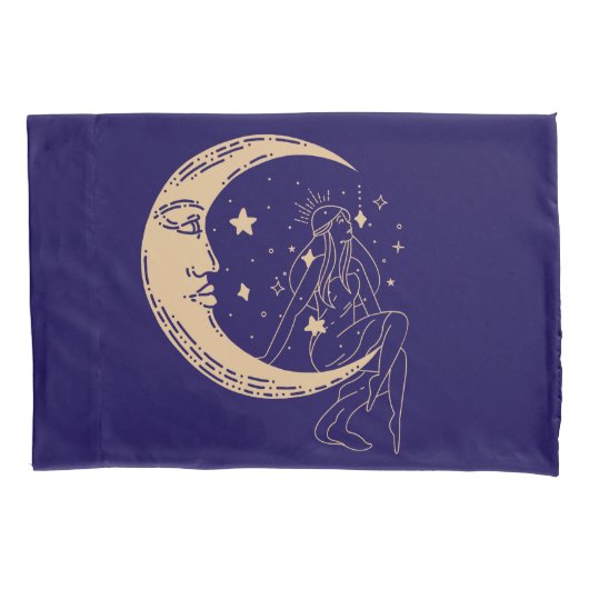 Hemelse vrouw maan & sterren, boho, elegant goud kussensloop (Voorkant-Links)