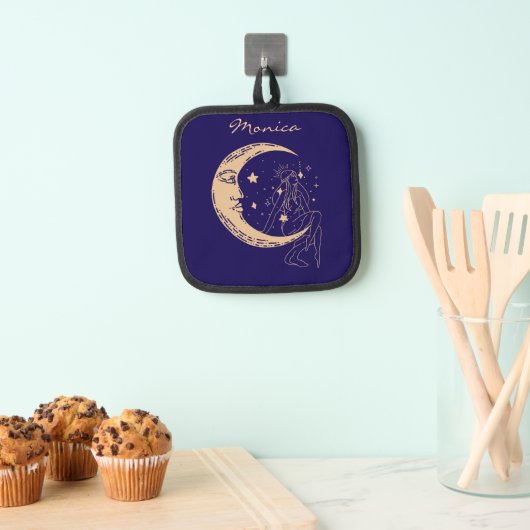 Hemelse vrouw maan & sterren, boho, elegant goud pannenlap (Insitu(Ophanging))