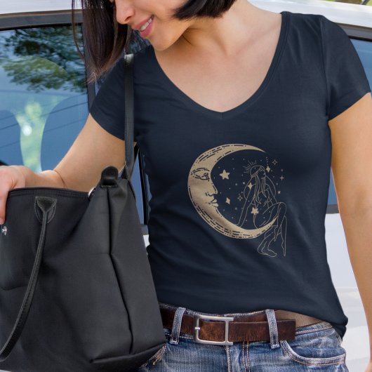 Hemelse vrouw maan & sterren, boho, elegant goud t-shirt