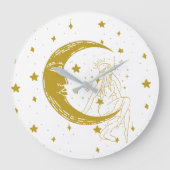Hemelse vrouw, maan sterren, boho, elegante astron grote klok (Voorkant)