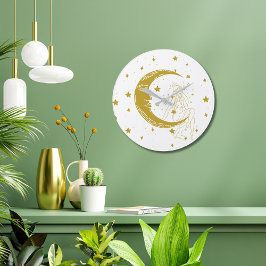 Hemelse vrouw, maan sterren, boho, elegante astron grote klok
